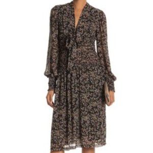 NWT Max Studio Smocked Waist Necktie Midi Dress